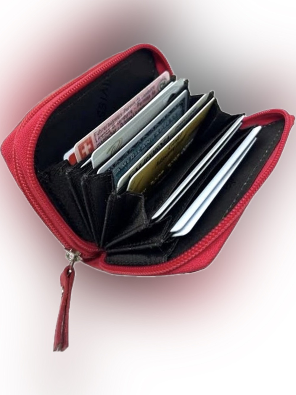 Alpine Swiss Red Leather Card Wallet with ID Window